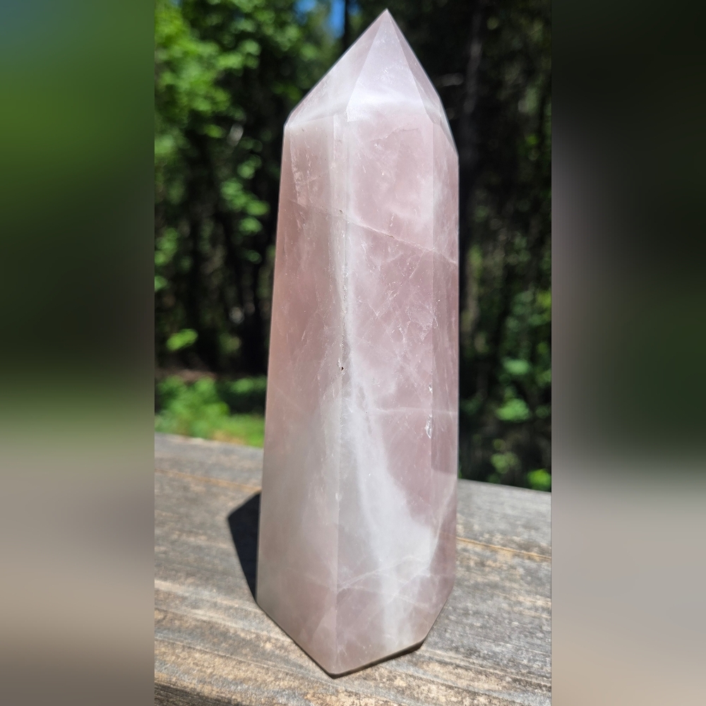 Rose Quartz Natural Crystal 7" Pillar Point - Picture 5 of 9